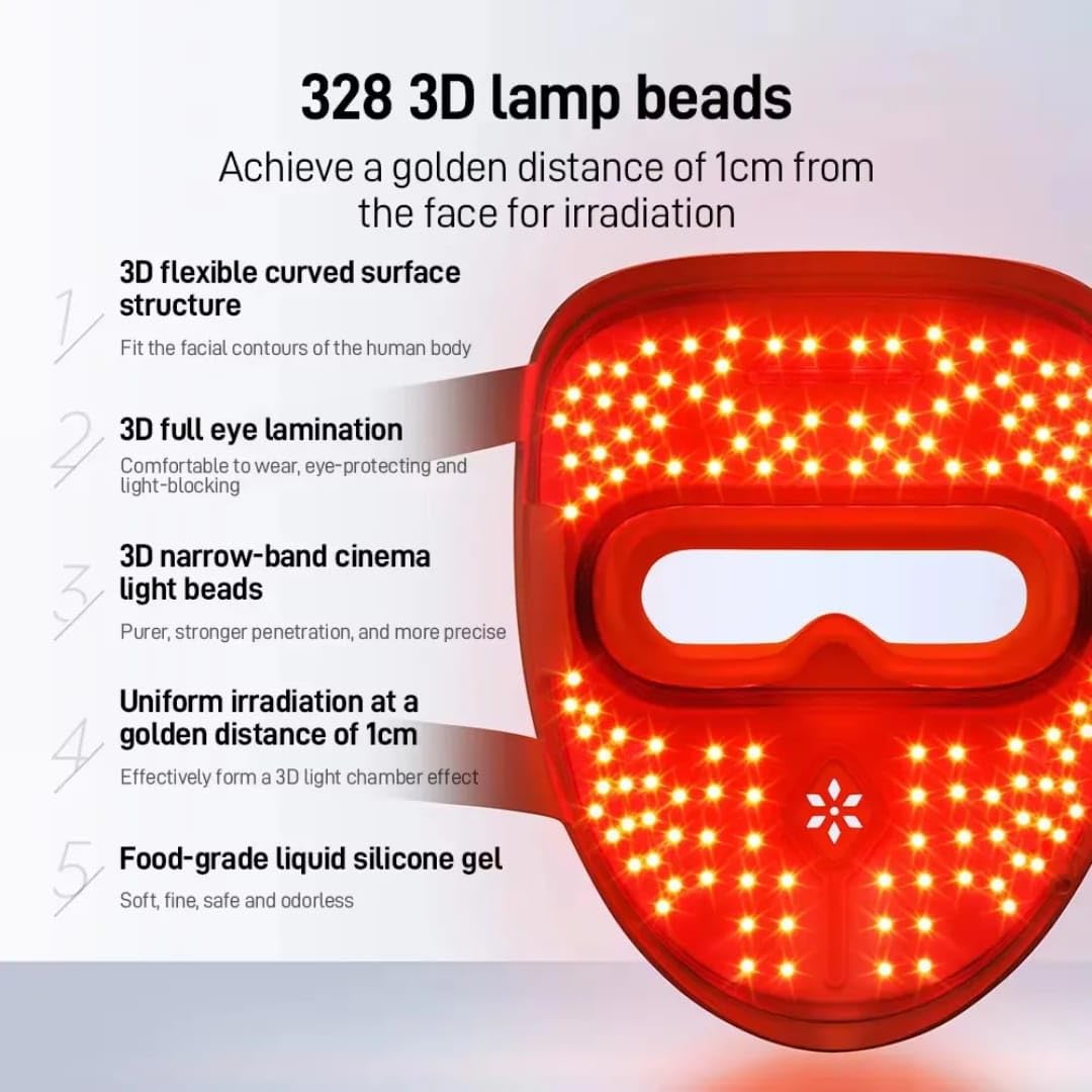 CALMORA Laser Therapy Face Mask, Red Light LED Facial Mask with 4 Wavelengths, Anti-Aging Skin Tightening, Wrinkle Reduction, Collagen Boost