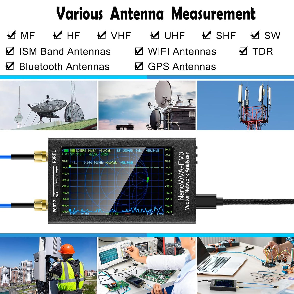NanoVNA-F V3 Vector Network Analyzer 1MHz–6GHz Antenna Analyzer HF VHF UHF VNA Measuring S-Parameters Voltage Standing Wave Ratio Phase Delay Smith Chart 4.3 inch Screen & 4500mAh