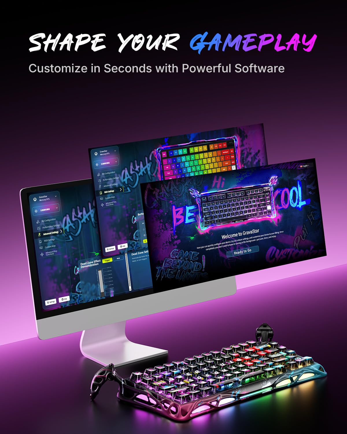 GravaStar Mercury V75 PRO Hall Effect Gaming Keyboard, 75% Wired Magnetic Keyboard, 8000Hz Polling Rate, UFO Magnetic Switches, 0.005mm Rapid Trigger, Adjustable Actuation, CNC Aluminum