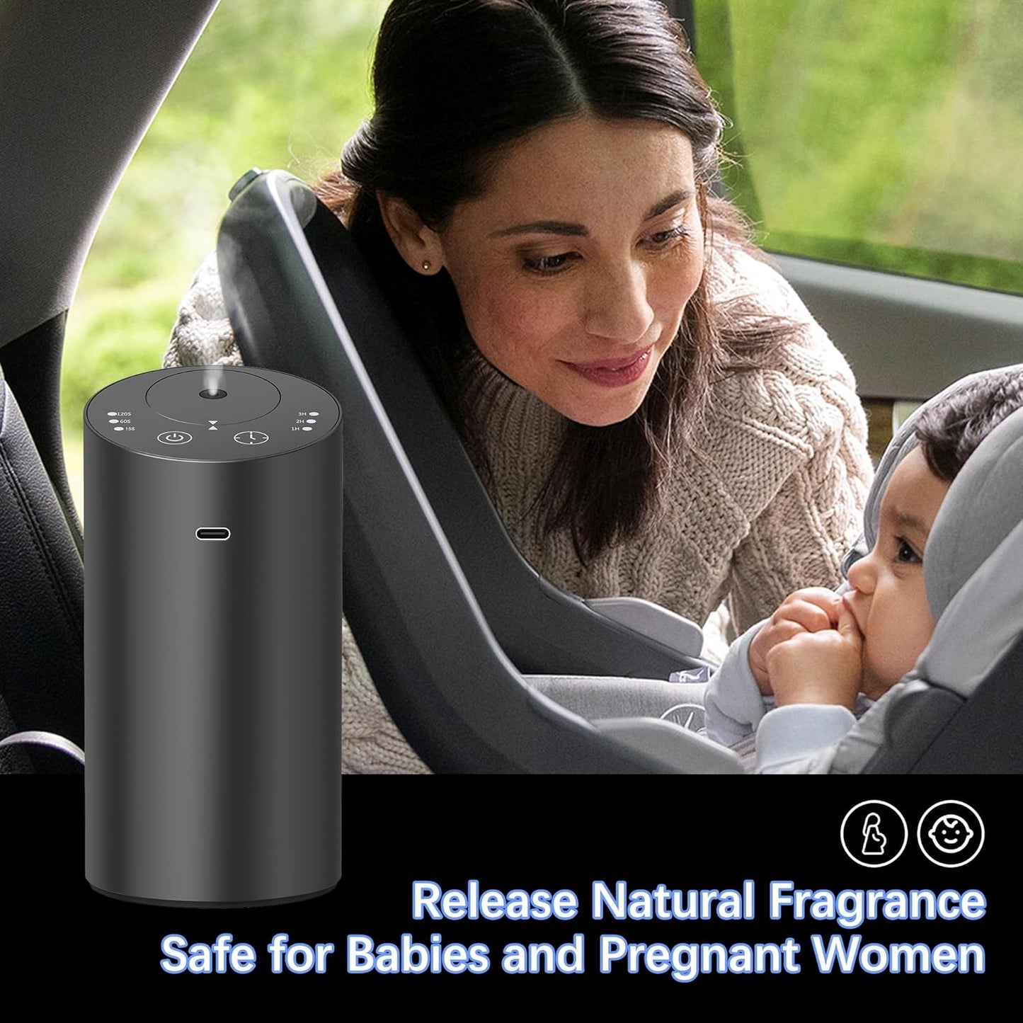 Calmora Waterless Car Diffuser, Waterless Diffusers for Essential Oils with Smart Cold Mist & No Leakage, Cordless Aromatherapy Nebulizing Diffuser with Timing & 3 Mist Levels for Car, Room, Office