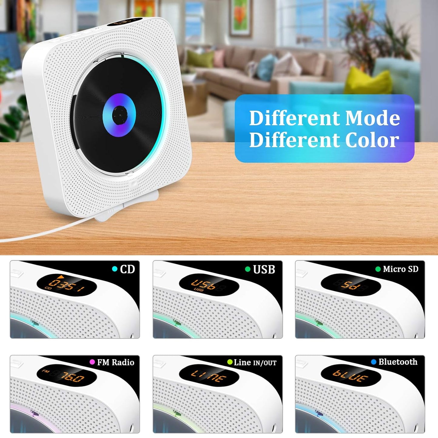 Qoosea Portable CD Player with Bluetooth Wall Mountable CD Music Player Home Audio Boombox with Remote Control FM Radio Built-in HiFi Speakers MP3 Headphone Jack AUX Input Output