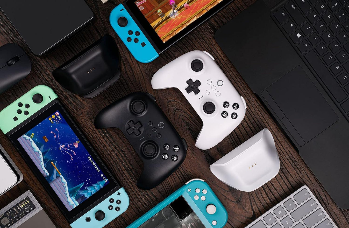 8Bitdo Ultimate Bluetooth & 2.4g Controller with Charging Dock 22 Play Hours, Wireless Switch Controller Gaming Controller USB Cable Gamepad for Switch and Windows (White)