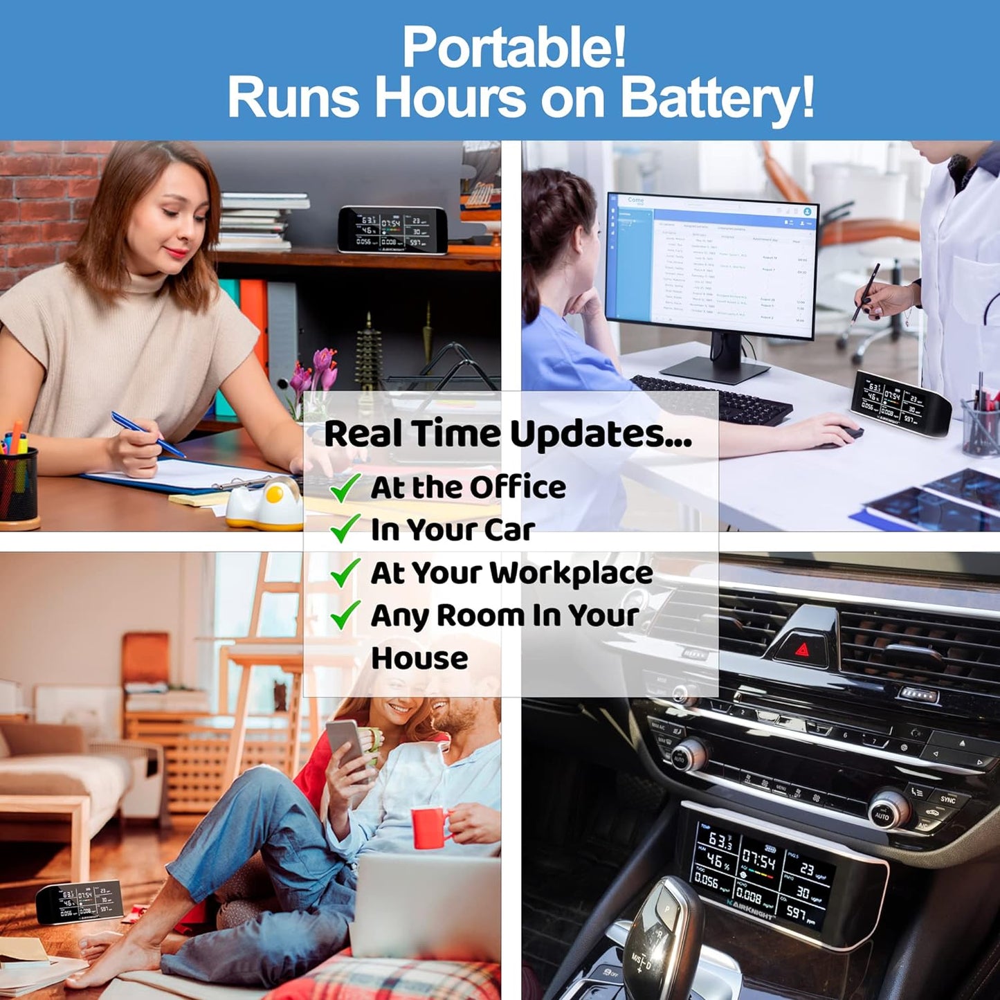AirKnight 9-in-1 Indoor Air Quality Monitor, Portable CO2 Monitor | VOC Sensor | Formaldehyde Detector