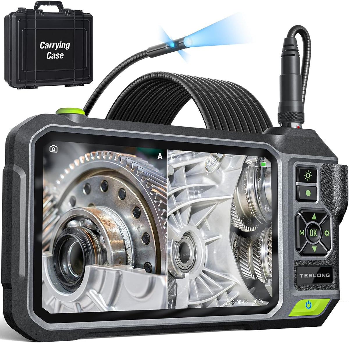 Triple Lens Borescope with 7" IPS Screen, Teslong 1080P HD Industrial Endoscope Inspection Camera with Light, 16.5FT Flexible Automotive Mechanic Scope Tool, Waterproof Pipe Snake Camera in Wall Cam