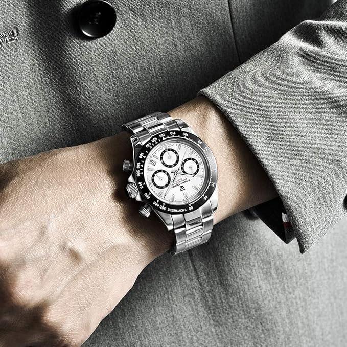 Men’s Watches Full Stainless Steel Analogue Quartz Wrist Watch for Men Luxury Waterproof Dress Wristwatch Date, Steel-White, Quartz Movement