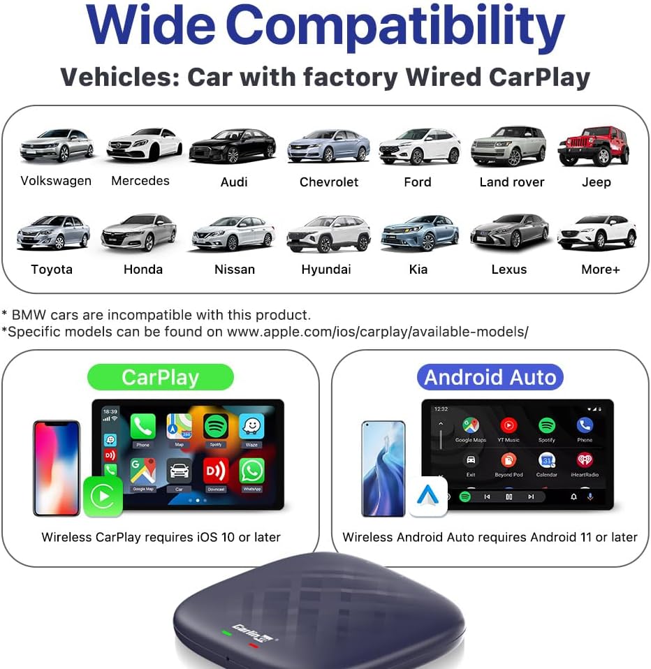 CarlinKit Android 13.0 CarPlay Ai Box Ultra, 8GB+128GB, Snapdragon QCM 6125, 33% Performance Increase, Support Wireless CarPlay/Android Auto, Built-in Google Play Store