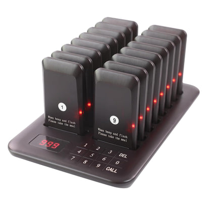 Calmora Restaurant Pager System, Pagers for Restaurants Wireless Calling System Touch Keypad, 16 Pagers and Beepers for Food Truck Bars Court Restaurants Hotels Cafe Shops Clinics (Black) (12 Days Delivery)