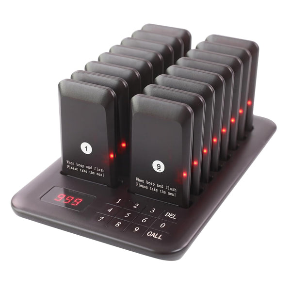 Calmora Restaurant Pager System, Pagers for Restaurants Wireless Calling System Touch Keypad, 16 Pagers and Beepers for Food Truck Bars Court Restaurants Hotels Cafe Shops Clinics (Black) (12 Days Delivery)