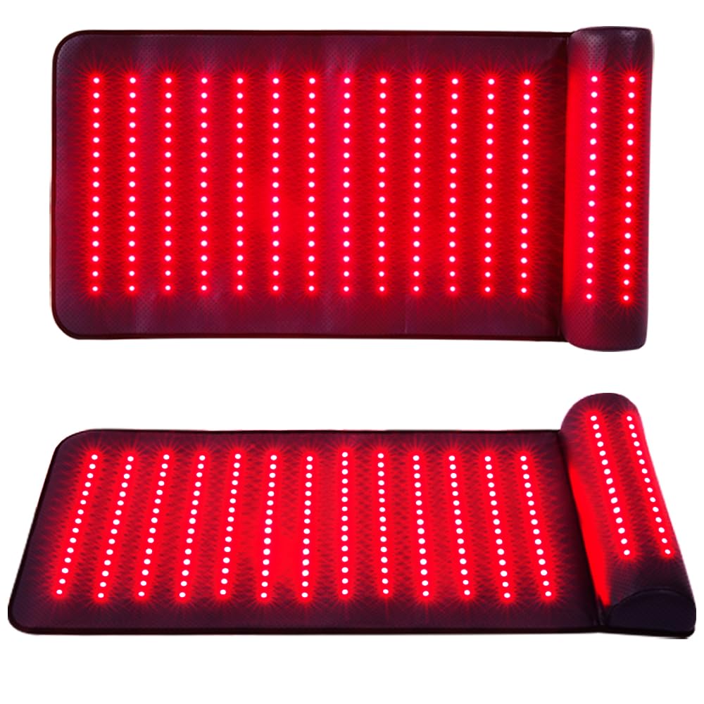 CALMORA Infrared Red Light Therapy, Red Light Therapy Mat with Neck Support, 660nm&850nm NIR Deep Wavelength Blanket Pad for Back Belly Knee Shoulder HIPS Body Pain Relief