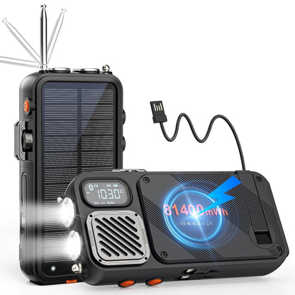 Calmora Emergency Radio & 22000mAh Solar Power Bank, FM NOAA Weather Radio, Portable Hand Crank Bluetooth Radio, 20W Fast Charge Wireless Phone Charger, SOS Flashlight for Emergency/Home