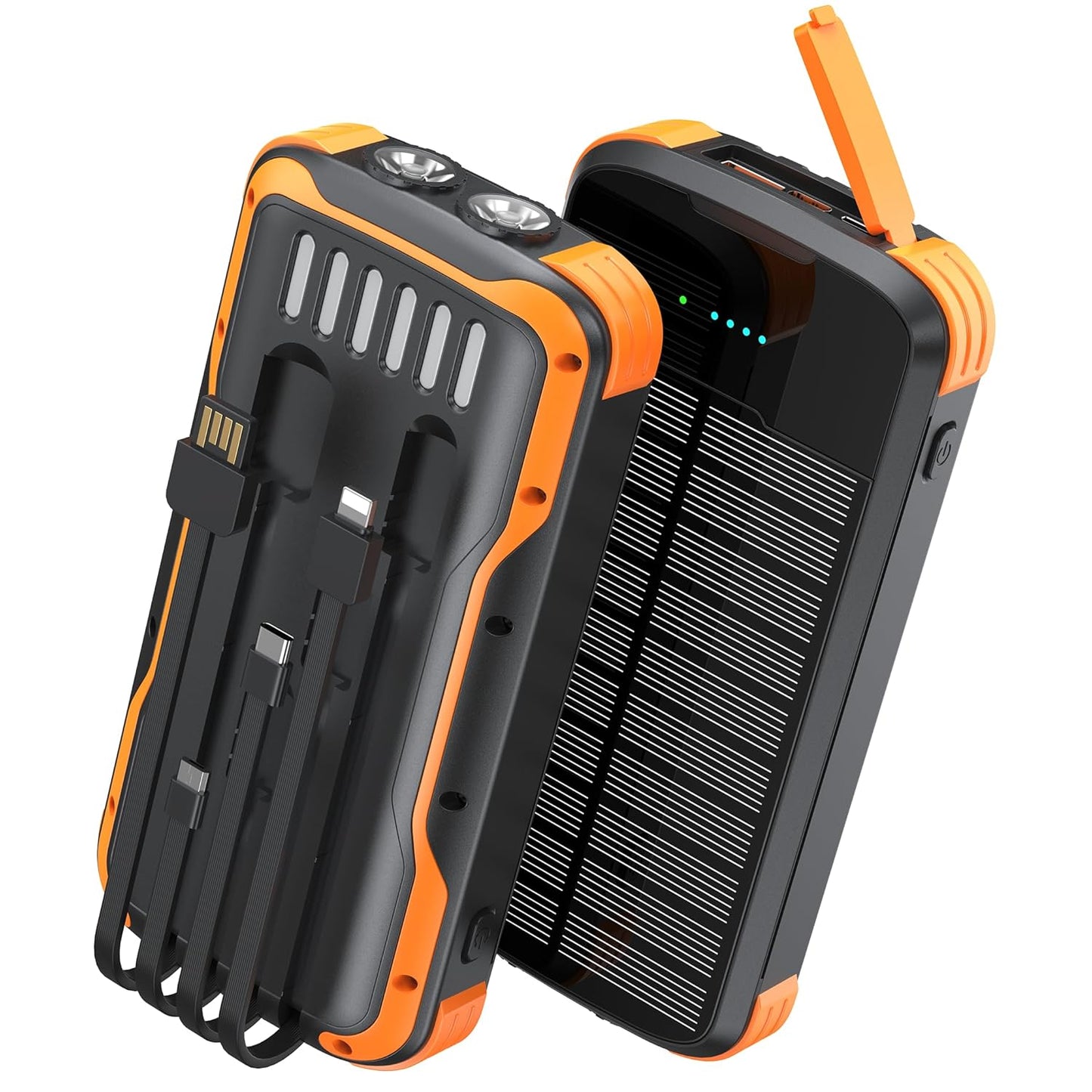 Calmora Solar Charger Power Bank, 40000mAh, PD 20W Fast Charging, Built-in 4 Cables, Dual Flashlights, IP67 Waterproof, for Camping and Hiking