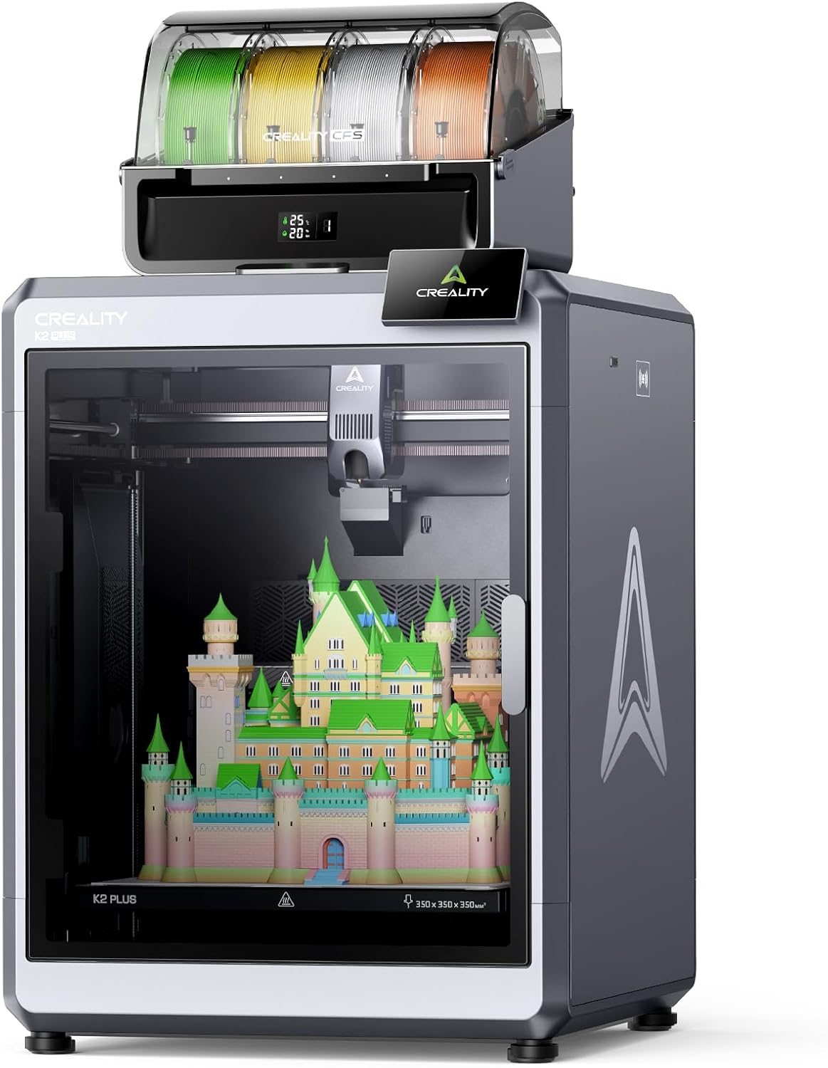 K2 Plus Combo 3D Printer, Multi Color Printing with New CFS, Max 600mm/s Printing Speed, Full-auto Leveling, Next-Gen Direct Drive Extruder, Dual Al Camera, Build Volume 350 * 350 * 350mm