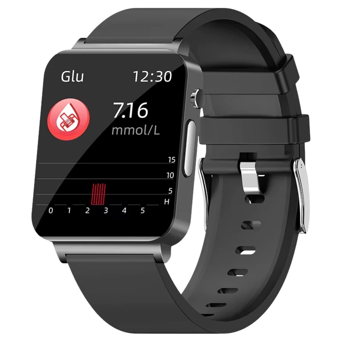 CALMORA Smart Watch with Blood Glucose Monitor, PPG ECG Health Tracking, Heart Rate SpO2 Monitor, 1.3-inch Touch Display, Black Silicon Band, Waterproof Fitness Tracker for Men Women