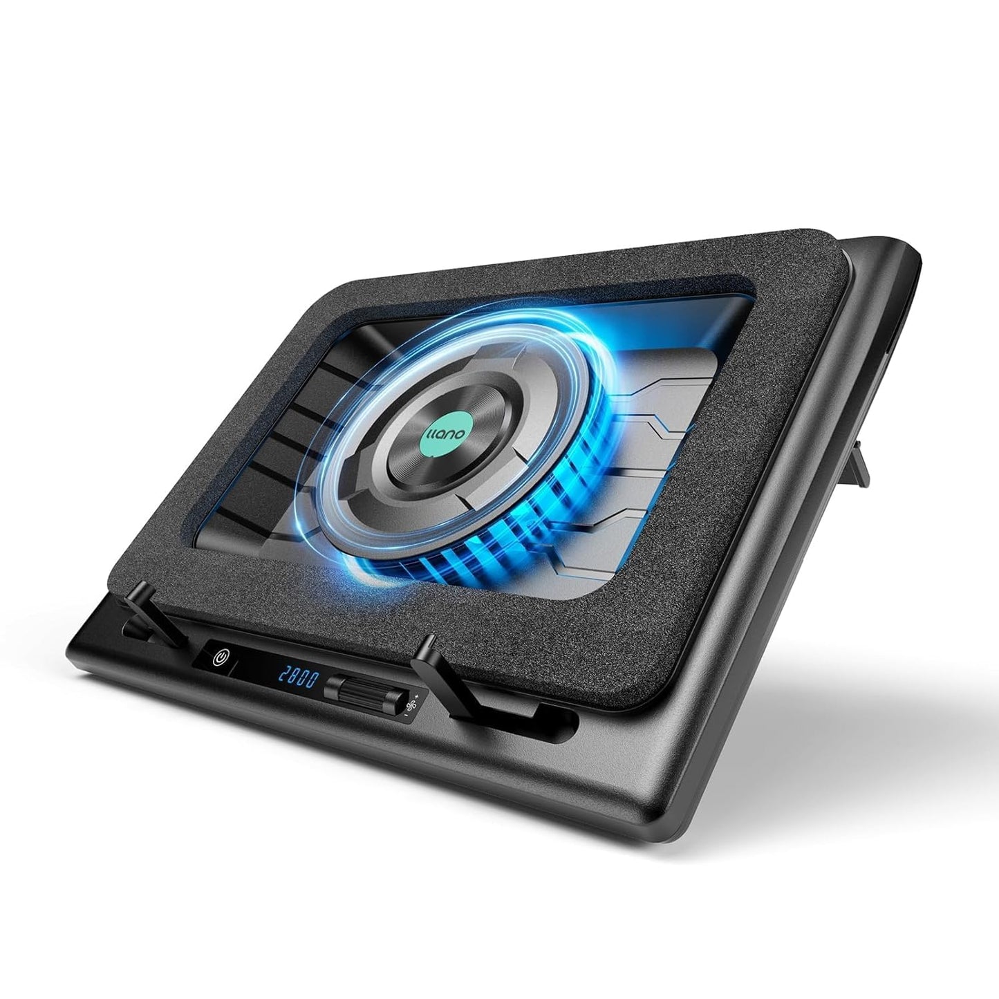 CALMORA llano V12 Laptop Cooling Pad, Gaming Laptop Cooler Stand with 5.5inch Powerful Turbo Fan, Adjustable Speed, Touch Control, 3-Port USB A, for Fast Cooling Laptop 15.6-19in, Black (No RGB)