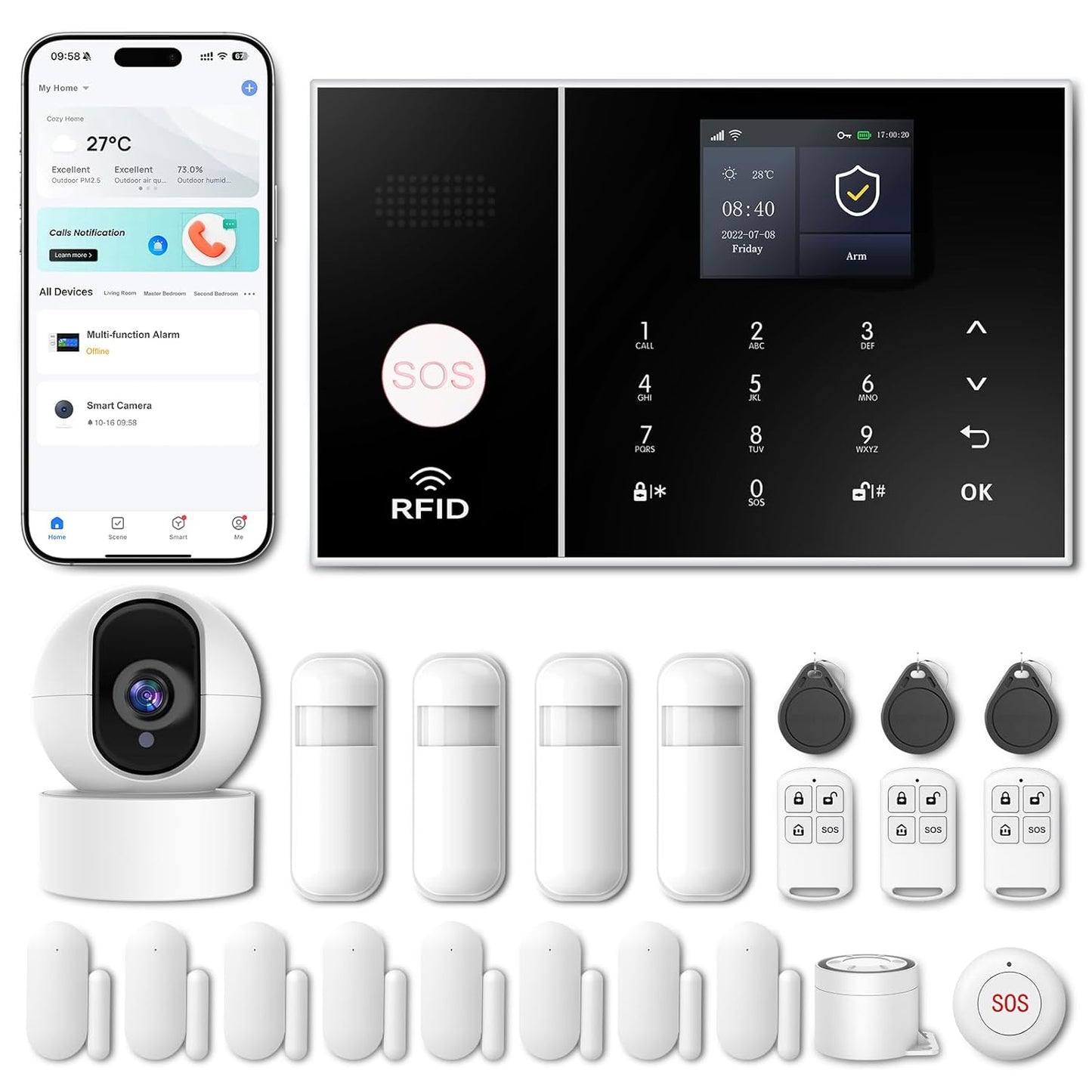 CALMORA Alarm System for Home Security, Alarm System with Camera WiFi+GSM/4G Home Burglar Security Detector Sensor Kit Remote Control, NO Monthly Fees for Home Security and Kids Safety