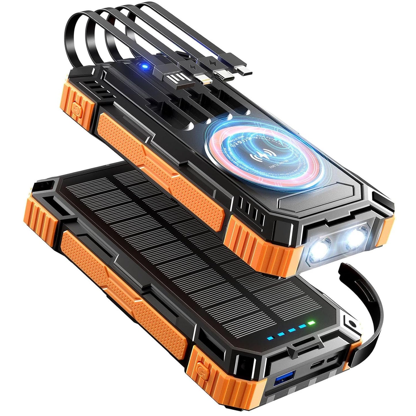 CALMORA Solar Charger Power Bank 49800mAh 22.5W Portable Charger, 15W Wireless Charging QC 3.0 Fast Charging with LED Flashlight, Built-in 4 Cables, USB-C in/Output