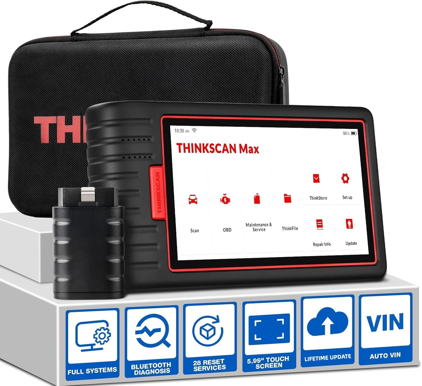 Calmora Thinkscan Max Car Diagnostic Scan Tool for All Vehicles All System OBD2 Scanner with 28 Maintenance Functions , AutoVIN /IMMO /EPB /BMS/SAS/ABS Bleeding/TPMS Sevices etc