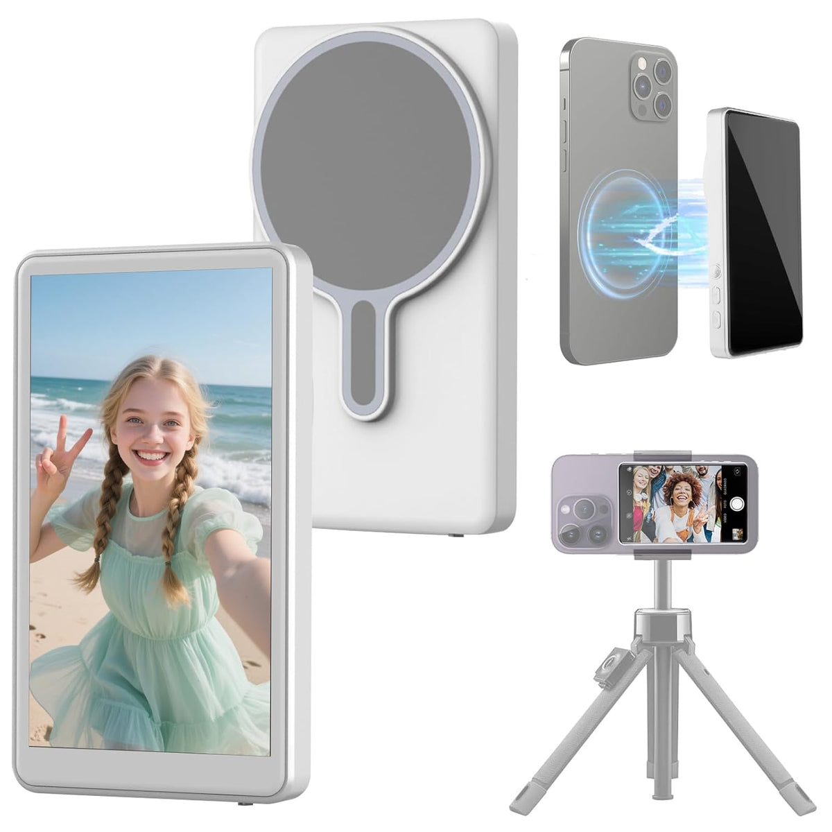 Calmora 4K 60FPS Phone Vlog Selfie Monitor Screen, Back Camera Monitor with Bluetooth Remote, Compatible with iPhone Android, 1800mAh for Selfie Vlog No Delay Live Stream