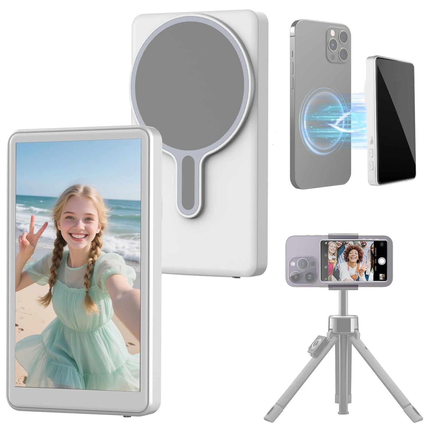Calmora 4K 60FPS Phone Vlog Selfie Monitor Screen, Back Camera Monitor with Bluetooth Remote, Compatible with iPhone Android, 1800mAh for Selfie Vlog No Delay Live Stream