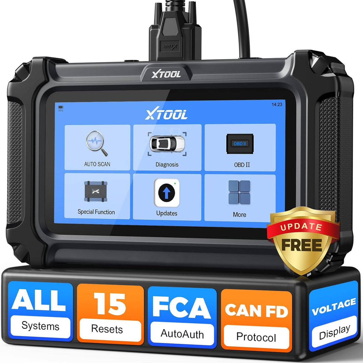 XTOOL D6 OBD2 Scanner, (Not for Tata and Mahindra) 2025 Full System Diagnostic Scanner for Car with 15 Resets, Oil Reset, ABS Bleed, Throttle Relearn, Crank Sensor Relearn, EPB, Free Update Scan Tool, Upgraded of D5S, FCA&CAN FD