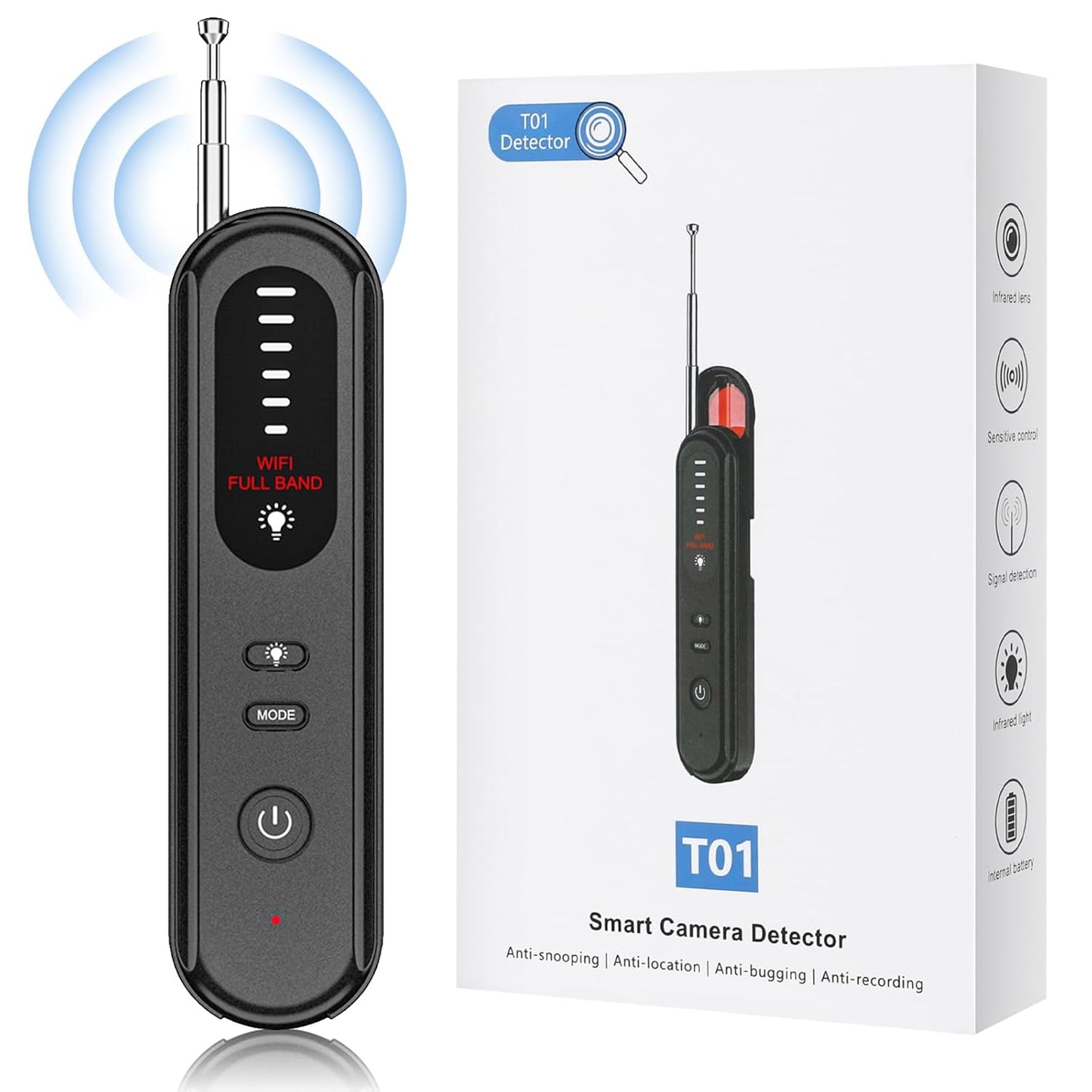 Calmora Hidden Camera Detector, Anti Spy Camera Detector Wireless Rechargeable for Home, Office, Travel, Hotels