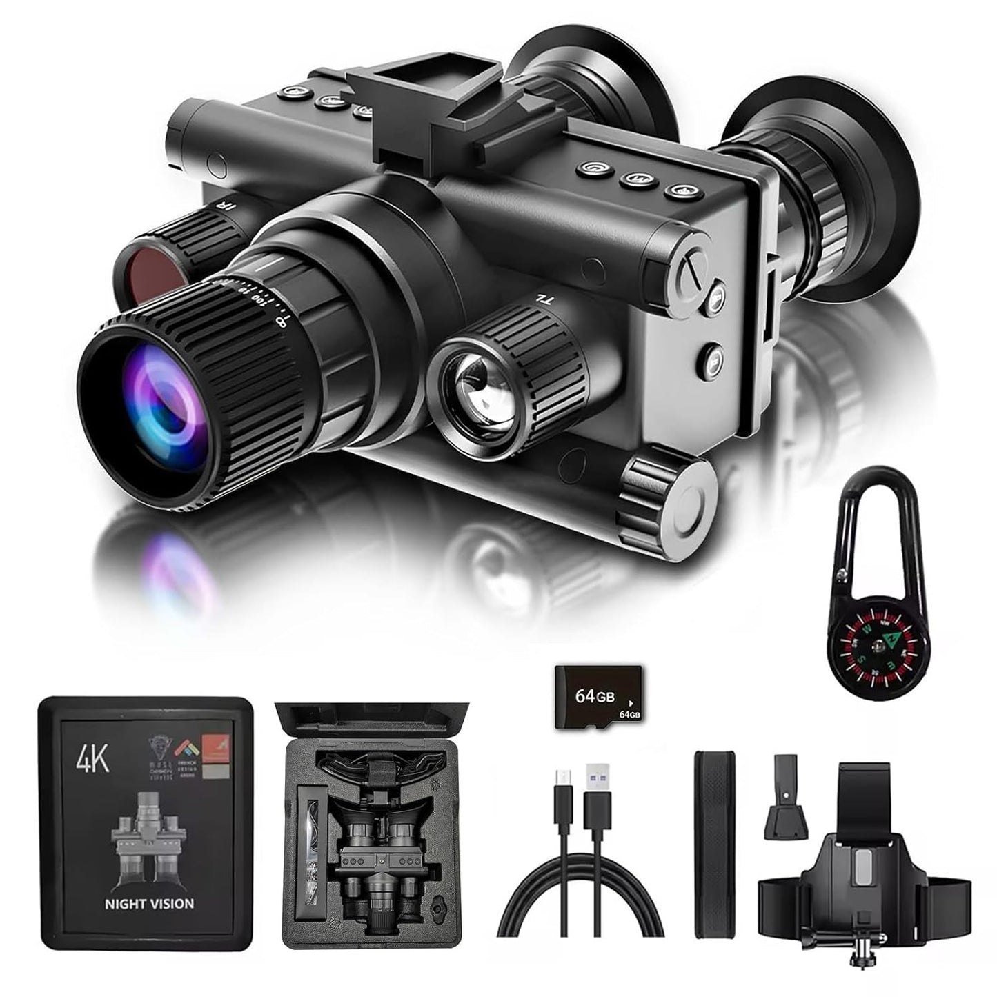 Calmora 4K Digital Infrared Head Mounted Night Vision Goggles for Adults, Thermal Goggles Military Tactical Night Vision Binoculars with 32G Memory Card