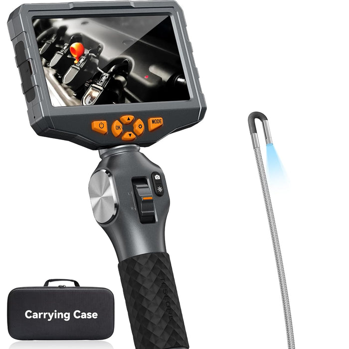 CALMORA Teslong 3.9mm Two-Way Articulating Borescope with Light, 5-inch IPS Endoscope Inspection Camera with Articulated Probe, Flexible Automotive Mechanics Gadgets Fiber Optic Scope Cam-0.15inch