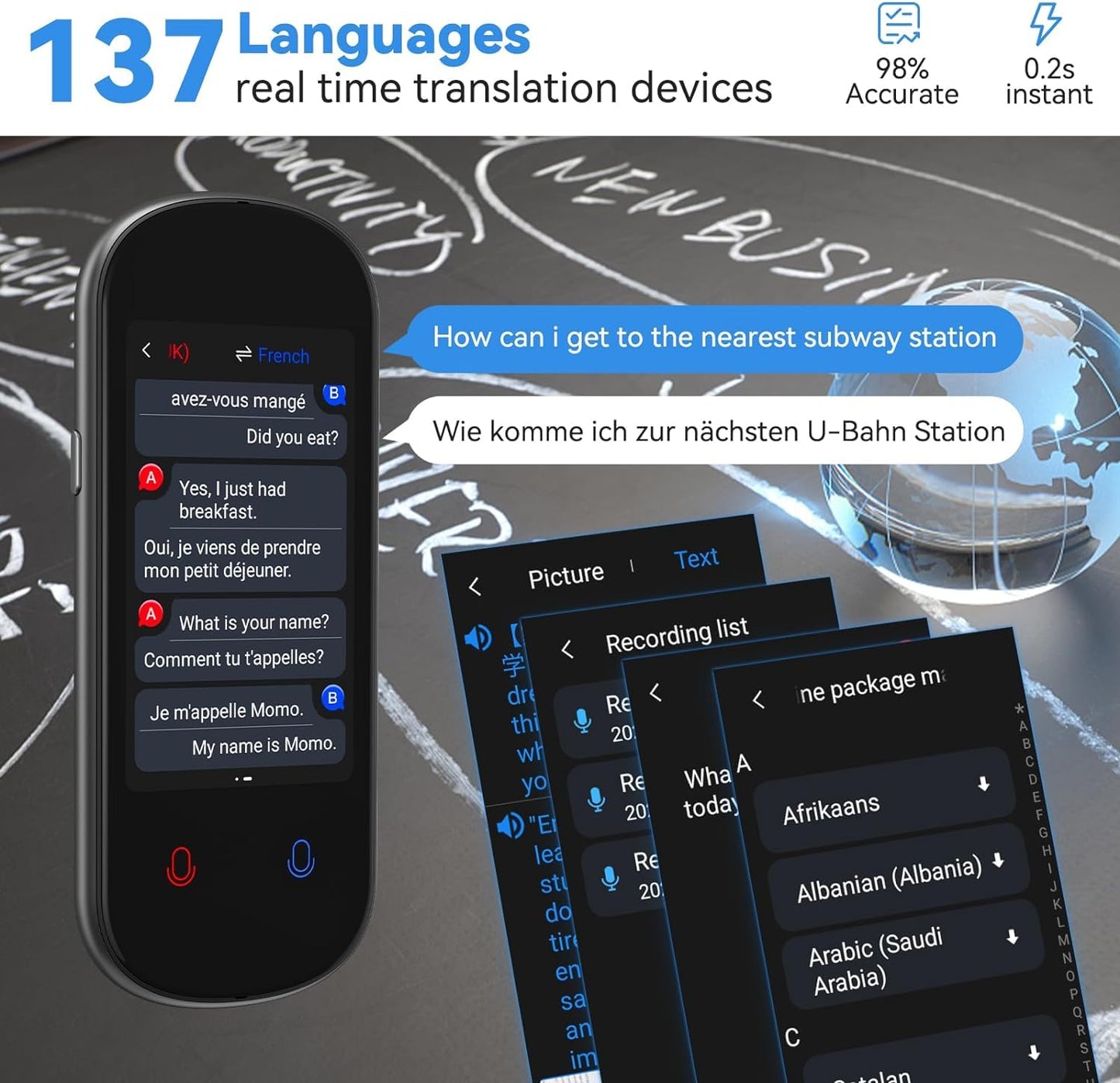 Calmora Language Translator Device No WiFi Needed, 137+ Languages Voice Translator Device Two-Way, Real Time Instant Translation Device Support Offline/Recording/Photo Translation for Travel Business Gift