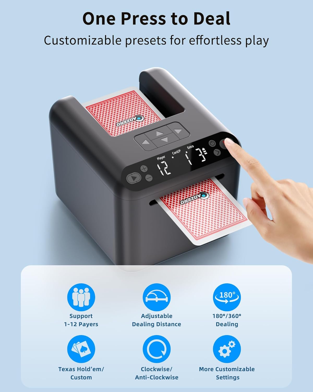 CALMORA Automatic Card Dealer for 1-12 Players, Electric Playing Cards Dealer Machine