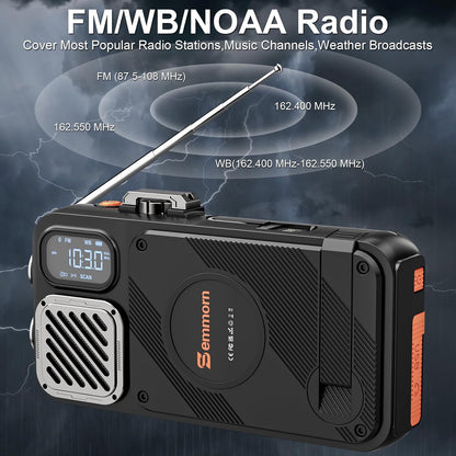 Calmora Emergency Radio & 22000mAh Solar Power Bank, FM NOAA Weather Radio, Portable Hand Crank Bluetooth Radio, 20W Fast Charge Wireless Phone Charger, SOS Flashlight for Emergency/Home
