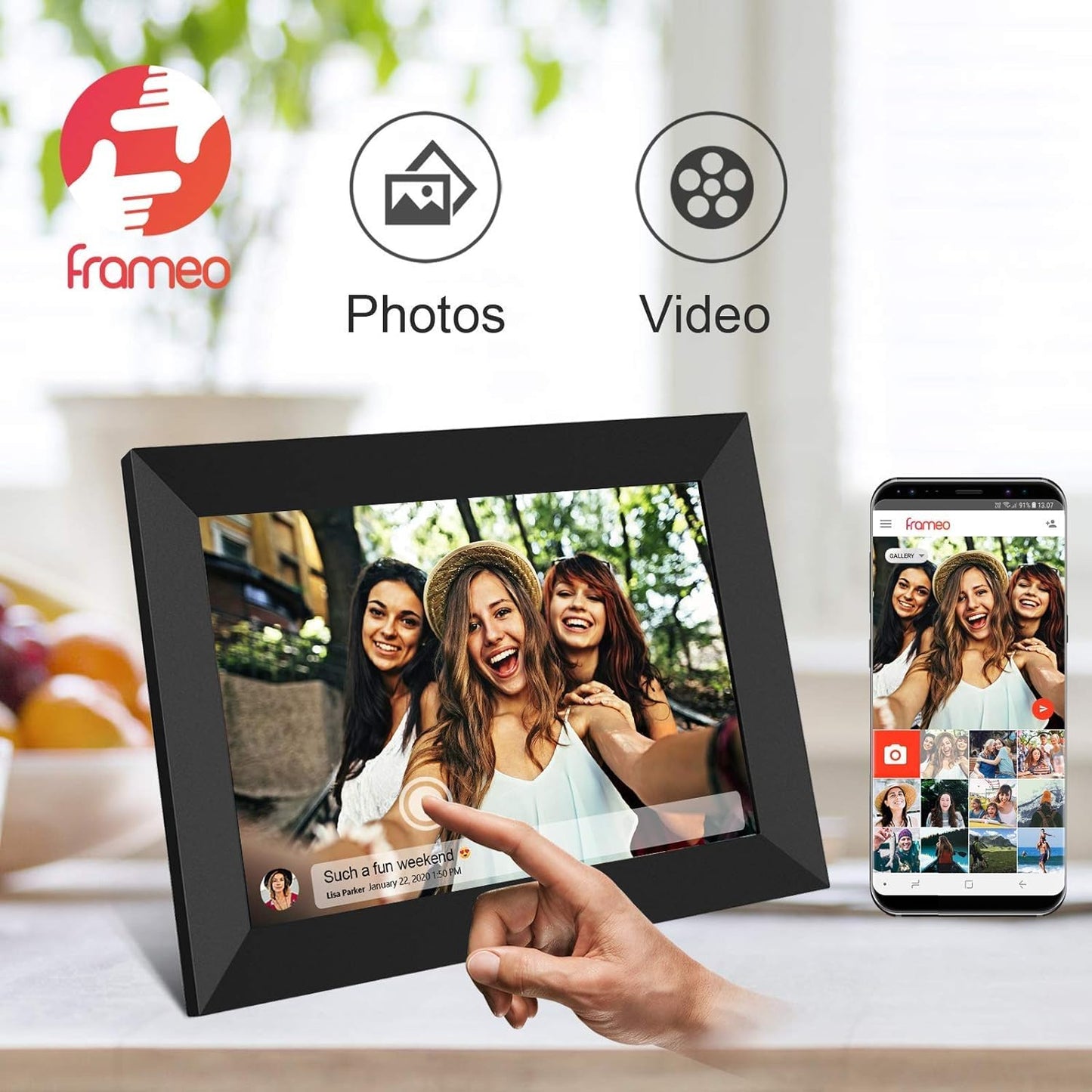 Calmora 10.1 Inch 32GB WiFi Digital Picture Frame 1280x800 IPS LCD Touch Screen, Auto-Rotate, Wall Mountable, 32GB Memory, Share Photos/Videos Instantly via Frameo App from Anywhere