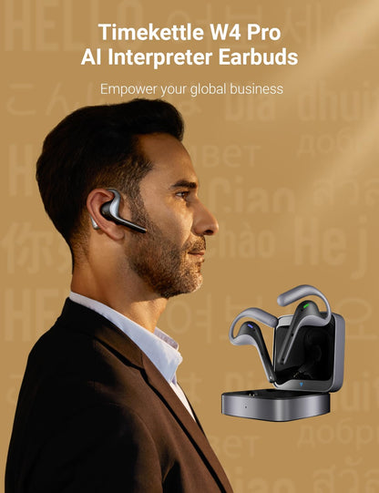 CALMORA Timekettle W4 Pro AI Interpreter Earbuds,Bidirection Simultaneous Translation, Translator Device Supporting 40 Languages,Tanslator Earbuds for Video and Phone Calls, Compatible with iOS and Android