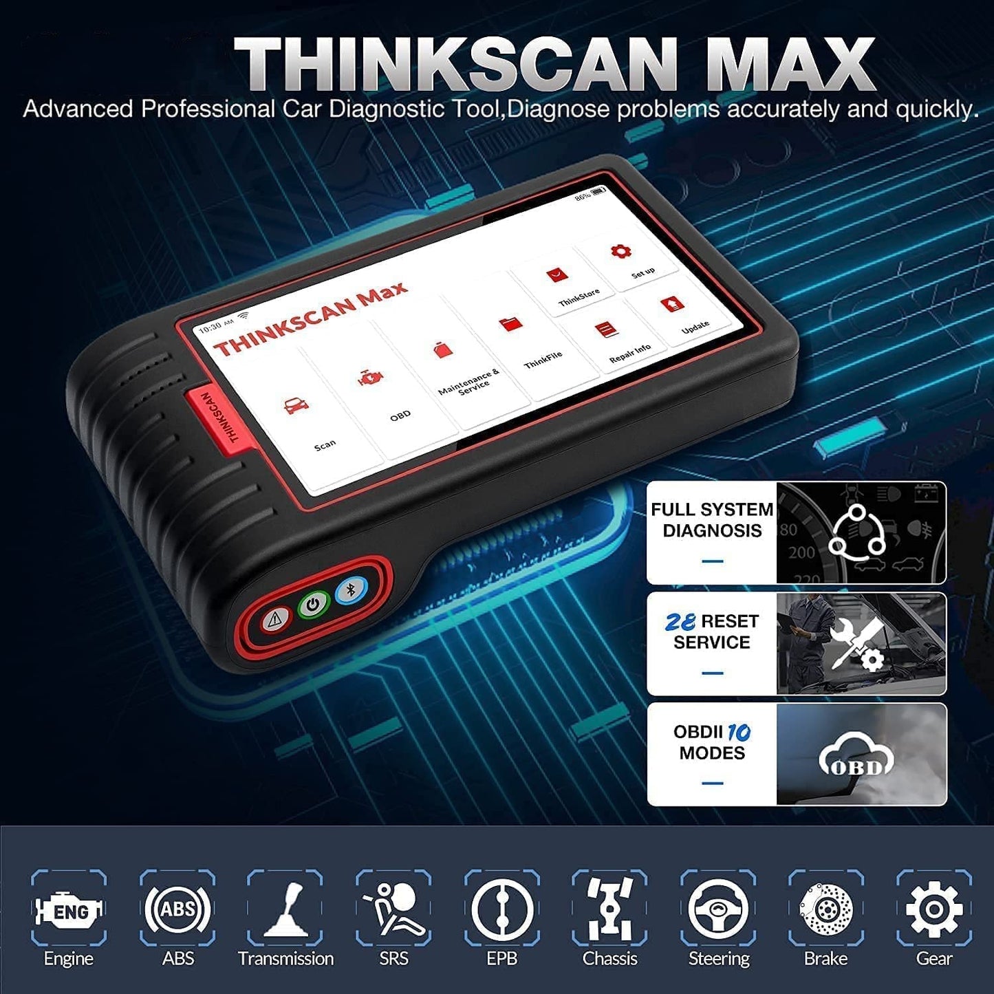 Calmora Thinkscan Max Car Diagnostic Scan Tool for All Vehicles All System OBD2 Scanner with 28 Maintenance Functions , AutoVIN /IMMO /EPB /BMS/SAS/ABS Bleeding/TPMS Sevices etc