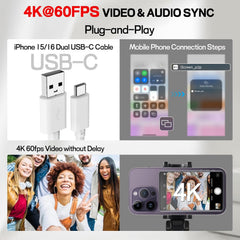 Calmora 4K 60FPS Phone Vlog Selfie Monitor Screen, Back Camera Monitor with Bluetooth Remote, Compatible with iPhone Android, 1800mAh for Selfie Vlog No Delay Live Stream