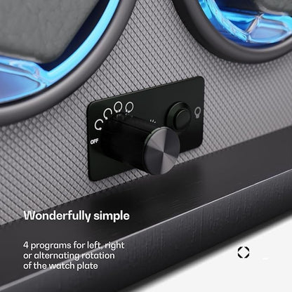 CALMORA Watch Winder for Automatic 4 Watches, Automatic Winder with Acrylic Door, Blue LEDs Watch Winder with 4 TPD Settings