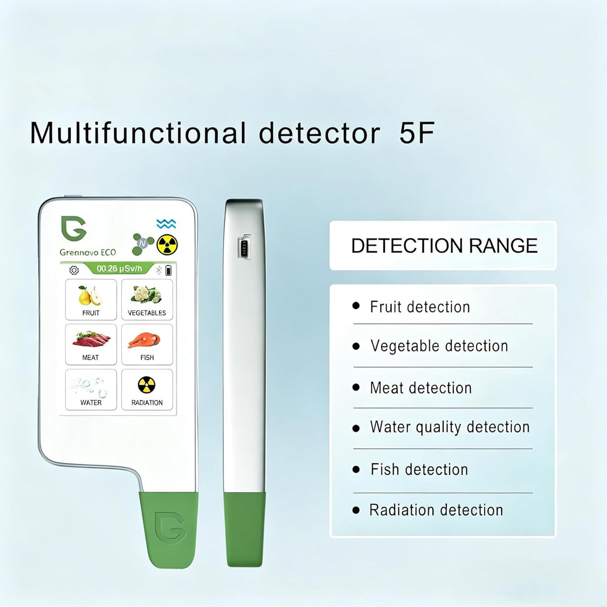 6 in 1 Greentest ECO 5F Food Nitrate Tester, High Accuracy Radiation Detector Geiger Counter Water Quality Meter TDS Hardness PPM Analyzer Dosimeter for Vegetable, Fruit, Meat, Fish, Water