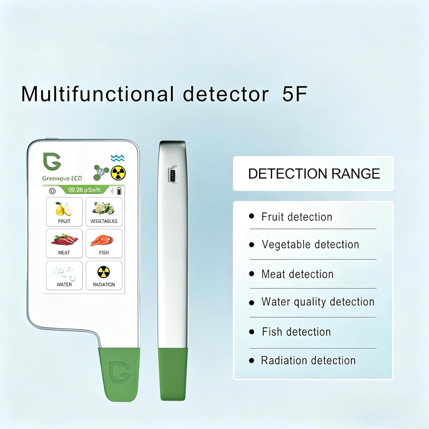 6 in 1 Greentest ECO 5F Food Nitrate Tester, High Accuracy Radiation Detector Geiger Counter Water Quality Meter TDS Hardness PPM Analyzer Dosimeter for Vegetable, Fruit, Meat, Fish, Water