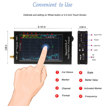 NanoVNA-F Vector Network Analyzer 10KHz -1.5GHz HF VHF UHF Antenna Analyzer 4.3in Touch LCD Measuring S Parameters, Voltage Standing Wave Ratio, Phase, Delay, Smith Chart with 5000mAh