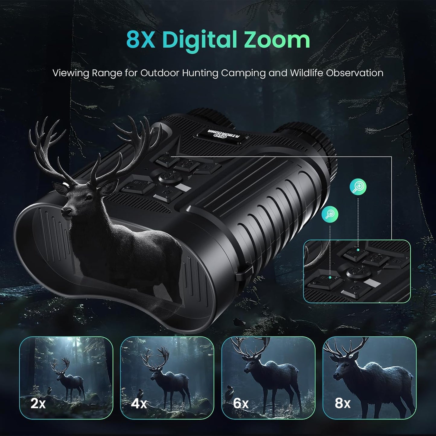 Calmora Night Vision Goggles, 4K Night Vision Binoculars for Adults, 3'' HD Screen & 8X Digital Zoom External Flashlight, 2000FT Viewing Range for Outdoor Camping