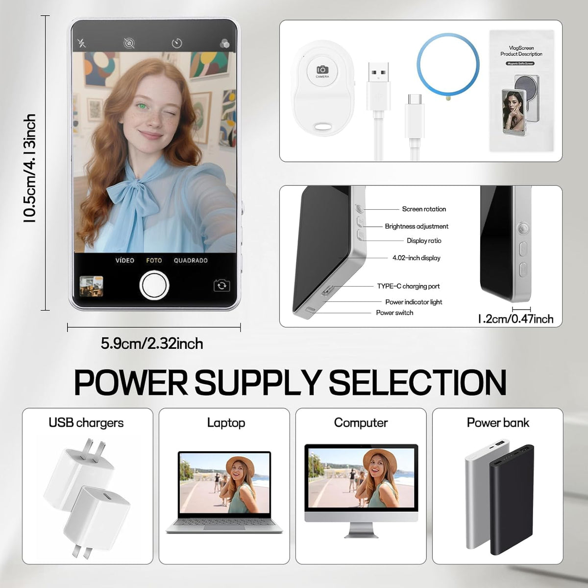 Calmora 4K 60FPS Phone Vlog Selfie Monitor Screen, Back Camera Monitor with Bluetooth Remote, Compatible with iPhone Android, 1800mAh for Selfie Vlog No Delay Live Stream