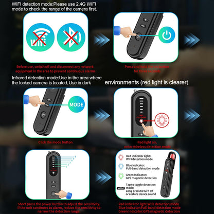 Calmora Hidden Camera Detector, Anti Spy Camera Detector Wireless Rechargeable for Home, Office, Travel, Hotels