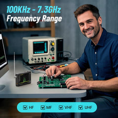 Calmora HW V0.5.4 TinySA Ultra+ZS407 Spectrum Analyzer, 4-inch 100kHz-7.3GHz Frequency Analyzer 2-in-1 Signal Generator 100kHz to 900MHz MF/HF/VHF UHF Input 5000mAh Battery 32GB SD Card
