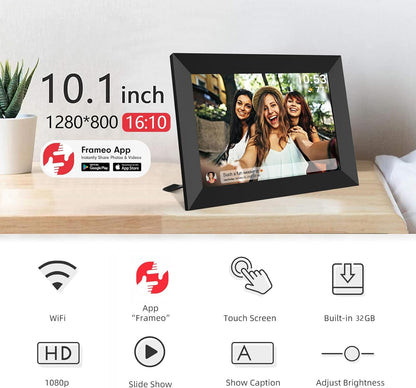 Calmora 10.1 Inch 32GB WiFi Digital Picture Frame 1280x800 IPS LCD Touch Screen, Auto-Rotate, Wall Mountable, 32GB Memory, Share Photos/Videos Instantly via Frameo App from Anywhere