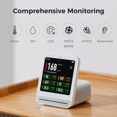 Calmora Qingping Air Quality Monitor, 2 Indoor Air Quality Monitor, Measure the concentration of air pollutants such as PM2.5, CO2, PM10, Noise, Temperature and Humidity, Alarm Clock Function, Smart Air