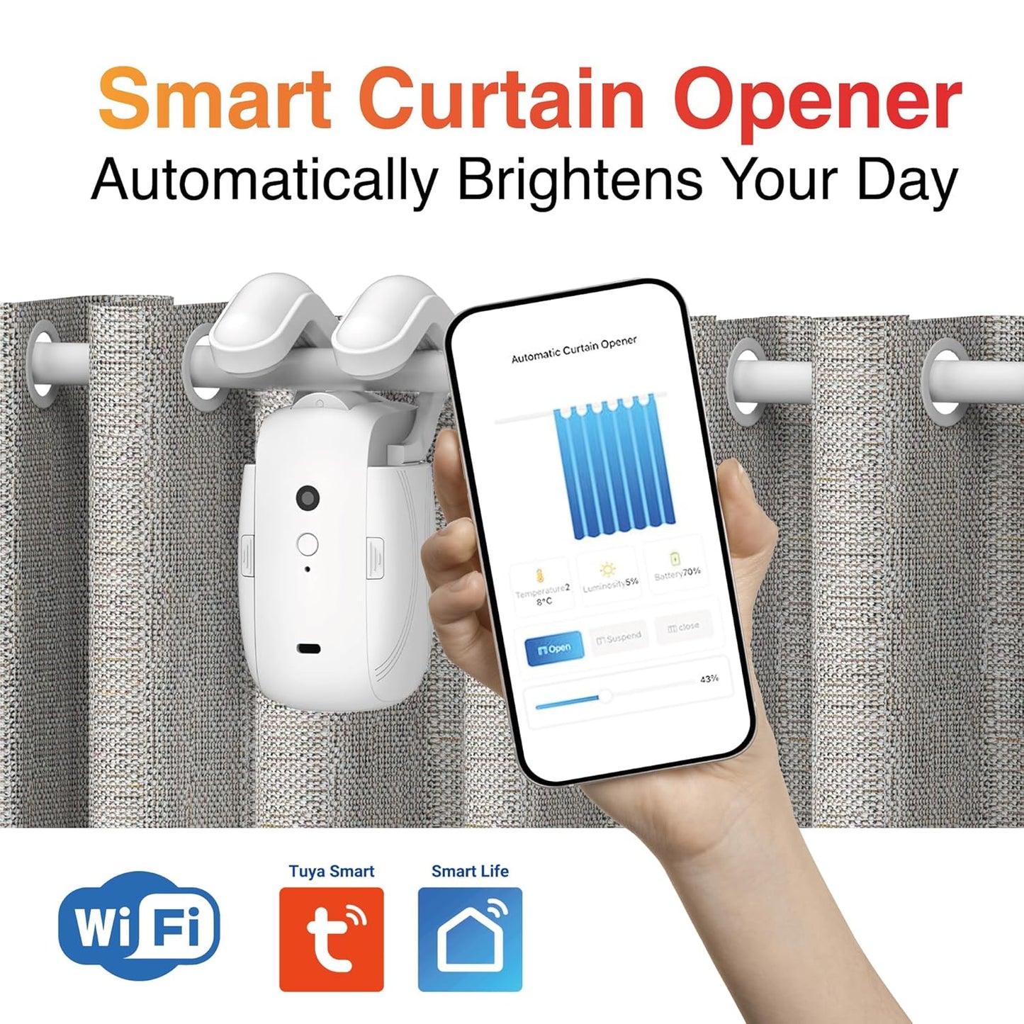 Calmora Automatic Smart Curtain Opener Closer- Bluetooth Remote Control Electronic Auto Curtain Mover Gadget With App Timer- High Performance Electric Curtain Robot Motor Work With Alexa Google