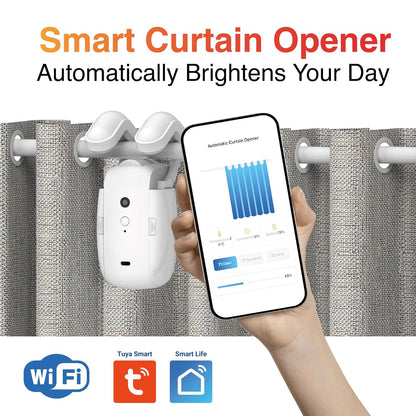 Calmora Automatic Smart Curtain Opener Closer- Bluetooth Remote Control Electronic Auto Curtain Mover Gadget With App Timer- High Performance Electric Curtain Robot Motor Work With Alexa Google