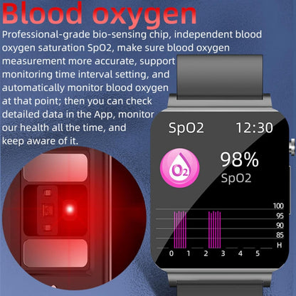CALMORA Smart Watch with Blood Glucose Monitor, PPG ECG Health Tracking, Heart Rate SpO2 Monitor, 1.3-inch Touch Display, Black Silicon Band, Waterproof Fitness Tracker for Men Women