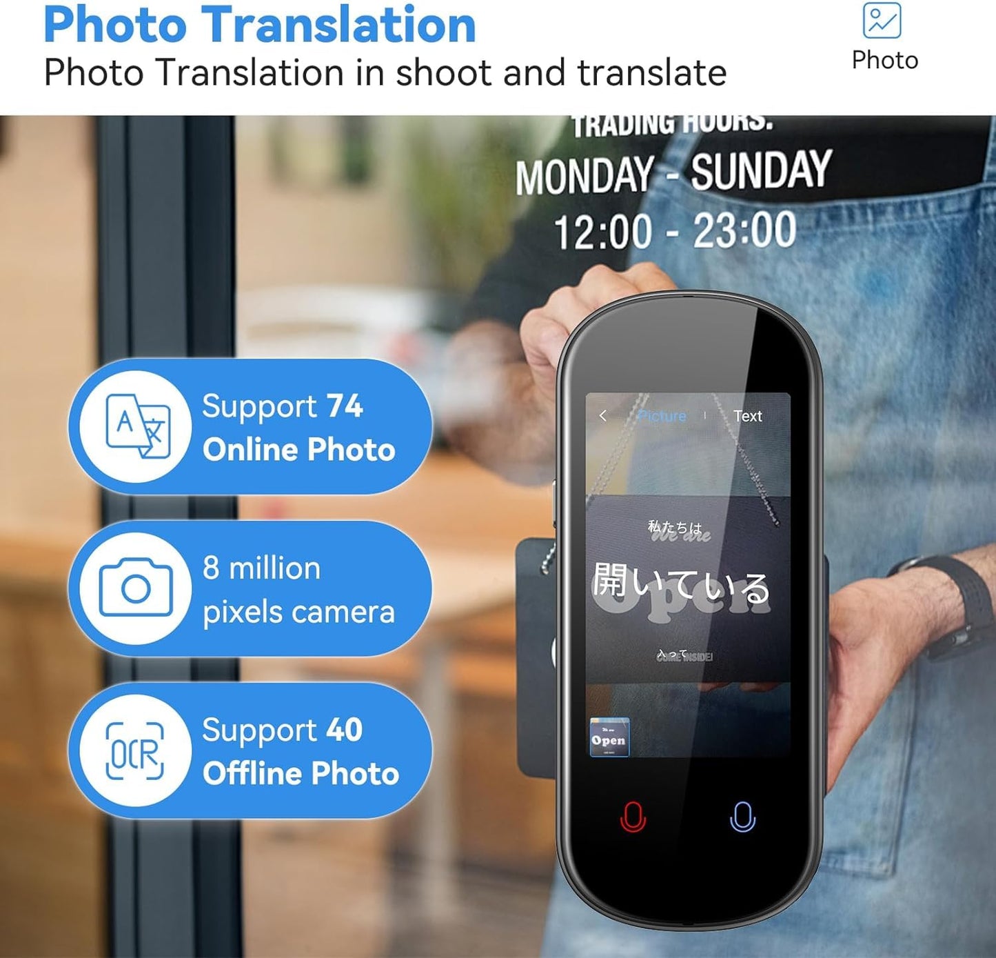 Calmora Language Translator Device No WiFi Needed, 137+ Languages Voice Translator Device Two-Way, Real Time Instant Translation Device Support Offline/Recording/Photo Translation for Travel Business Gift