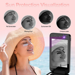 CALMORA UV Camera for Sunscreen Test UV Mirror Sunscreen Camera, 4 Inch Vanity Mirror Rechargeable Compact Travel Makeup Mirror Handheld Double-Sided Pocket Mirror for Skin Protection(Dark Black)