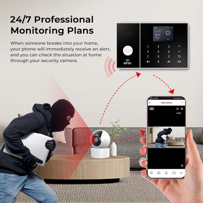 CALMORA Alarm System for Home Security, Alarm System with Camera WiFi+GSM/4G Home Burglar Security Detector Sensor Kit Remote Control, NO Monthly Fees for Home Security and Kids Safety